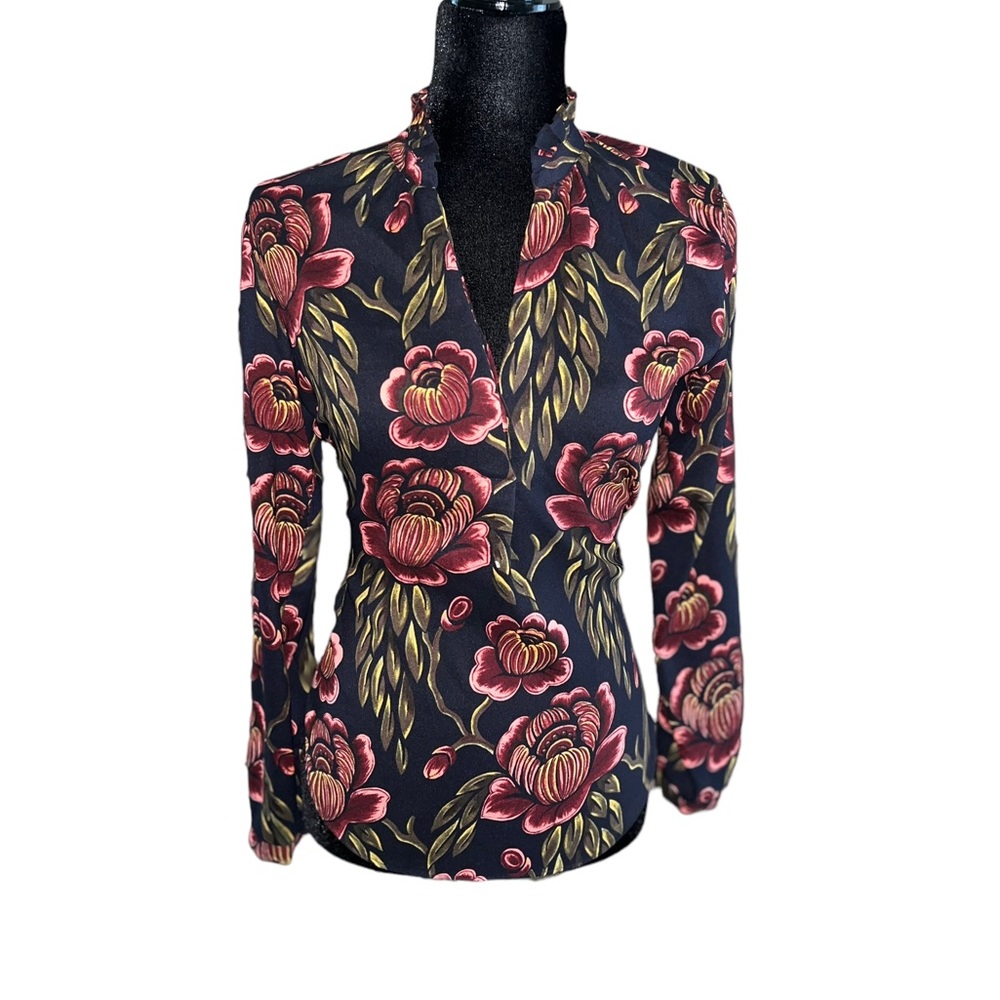 Ann Taylor Dark Floral Long Sleeve Blouse